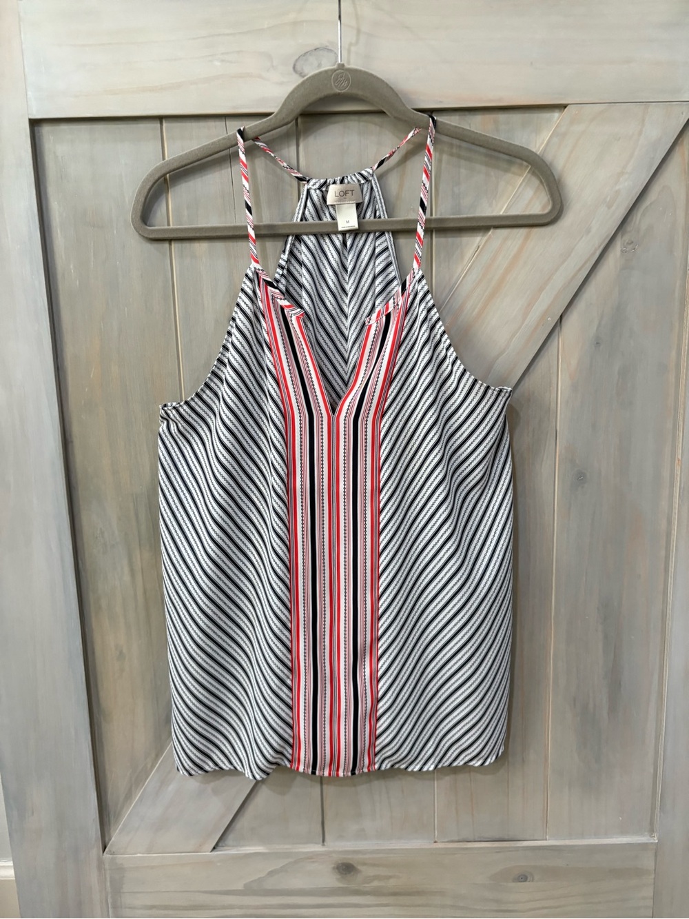 LOFT Striped Halter Cami in Navy, White & Coral
